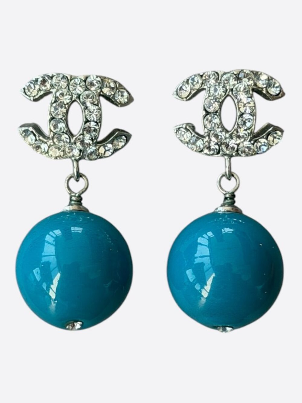 Chanel Turquoise & Crystal CC Logo Bead Earrings